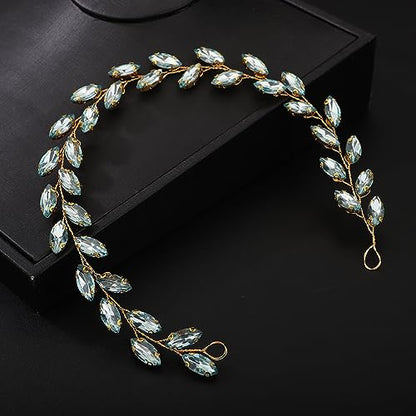 Teyglen Bride Wedding Crystal Hair Vine Full Green Crystal Headband Bridal Hair Accessories Wedding Headpiece Handmade Rhinestone Hair Piece Headband for Women (Mint Green) - color: Mint Green