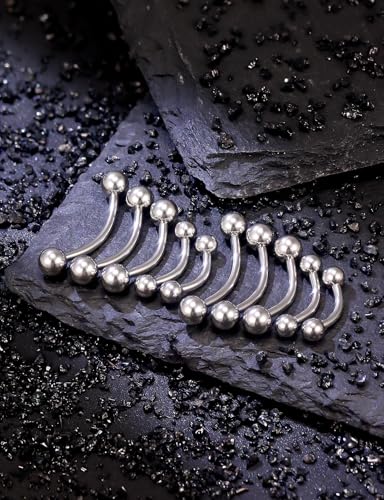 20G 16G 14G 12G Eyebrow Ring Piercing Jewelry Surgical Steel Vertical Labret Lip Ring Rook Daith Earrings Navel Small Tiny Belly Button Ring Piercing Jewelry for Women Men Silver Black Gold - color: Silver, size: 14G