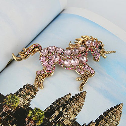 EVER FAITH Women's Austrian Crystal Running Unicorn Brooch - color: Pink Gold-Tone