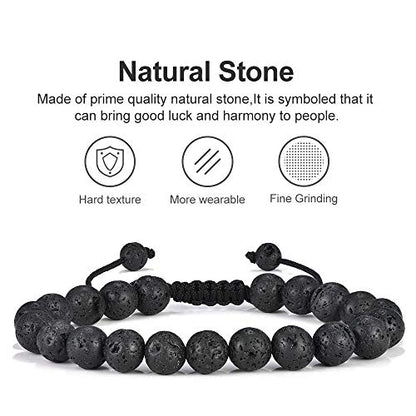 M MOOHAM Mens Bracelet - Beaded Natural Stone 8mm Tiger Eye Matte Agate Lava Rock Bracelets for Men Teen Boys Grandpa Dad Birthday Gifts Jewelry - style: Lava Rock & Yellow Tiger Eye Bracelets