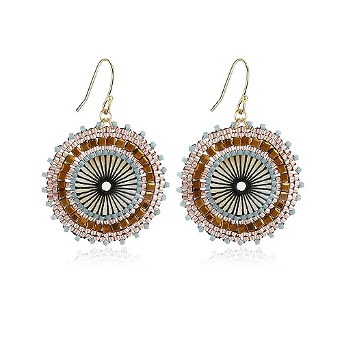 Colorful Bead Earrings For Women Summer Beach Handmade Bead Earrings Bohemia Hoop Dangle Earring For women - color: Brown