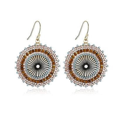 Colorful Bead Earrings For Women Summer Beach Handmade Bead Earrings Bohemia Hoop Dangle Earring For women - color: Brown