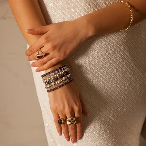 SPUNKYsoul Handmade Bohemian Multi-Color Beaded Coil Bracelet – Comfortable, Adjustable Boho Wrap Cuff That Stacks Easily and Lets You Effortlessly Elevate Any Outfit, Day or Night - style: Brown and Gold