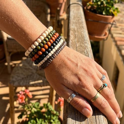 5 Pieces, Womens ans Mens Wooden Bead Bracelets Set, Multi-Color Wood Beads, Bohemian Style Stretch Bracelets
