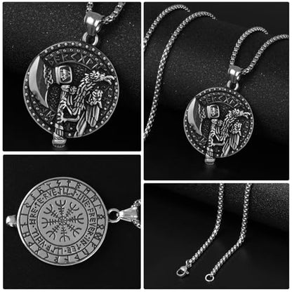 Stainless Steel Gothic Y2K Punk Rock Emo Biker Pendant Necklace | Cosplay Vintage Viking Alt Edgy Fashion Charm Necklace Jewelry for Men Women Active Daily Wear - style: Odin Raven Axe Medallion