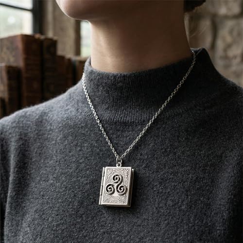 Photo Book Locket Necklace for Women Charm Choker Pendants that Holds Pictures Memorial Jewelry - color: Triskele