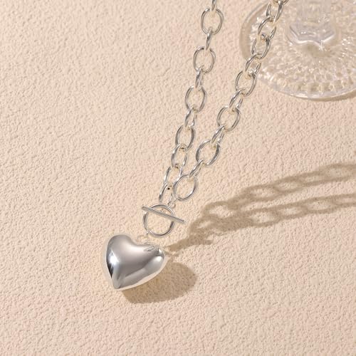 Freekiss Layered Necklace Set for Women Stackable | Herringbone Snake Cuban Rope Chain, Dainty Choker, Layered Stackable, Non Tarnish, Hypoallergenic, Adjustable 14-18.5" - color: Silver, style: Heart Paperclip OT-SL