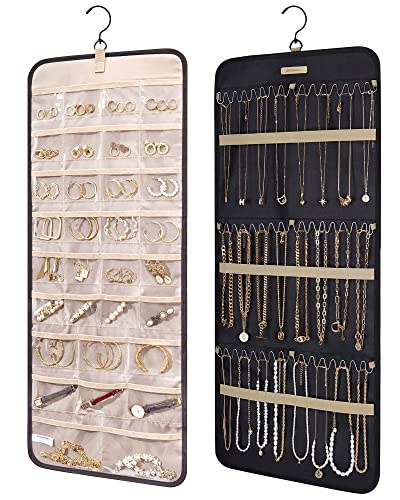 BAGSMART Hanging Jewelry Organizer Necklace/Earring/Ring 2-Sided L Black | Jewelry Holder Organizer Storage with Hanger Metal Hooks Double-Sided Jewelry Holder on Closet, Wall, Door - color: Black, size: L