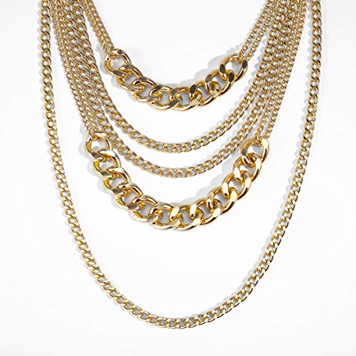 CSIYANJRY99 Chunky Gold Necklaces for Women,Multilayer Punk 80s Hip Hop Necklace,Layered Cuban Link Chain Statement Necklace 90s Freaknik Outfit Accessories for Women - color: Gold