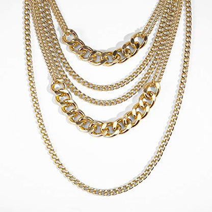 CSIYANJRY99 Chunky Gold Necklaces for Women,Multilayer Punk 80s Hip Hop Necklace,Layered Cuban Link Chain Statement Necklace 90s Freaknik Outfit Accessories for Women - color: Gold