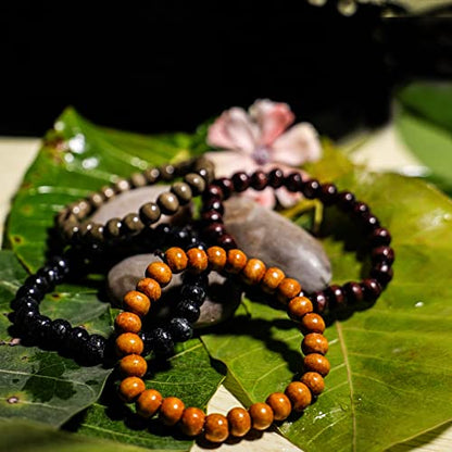 Eigso 6-8mm Wood Beads Bracelet Prayer Beads for Meditation Buddha Tibetan Bracelet for Men and Women - color: A1-8mm-29beads
