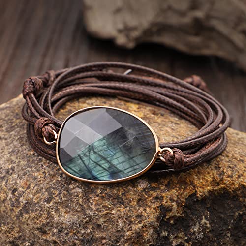 Plumiss Women Boho Handmade Natural Stone Crystal Leather Bead Wrap Bracelets Collection - style: Chakra Jasper