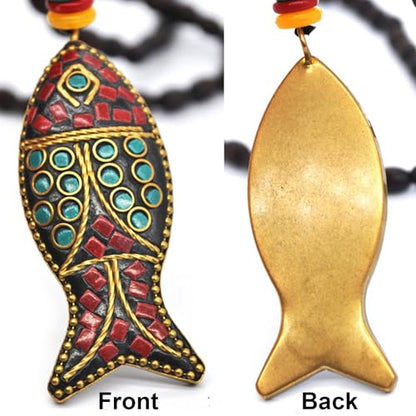 Wood Bead Necklace Africa Wooden Chain Statement Unisex Chunky Necklaces - color: Fish