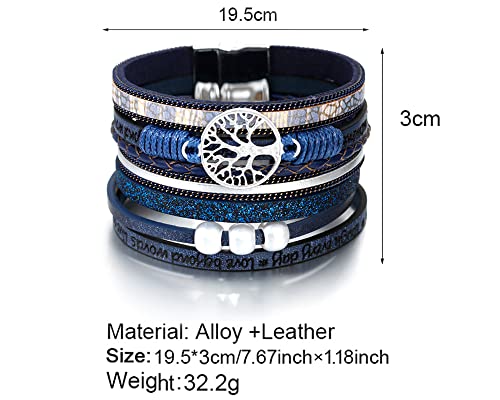 Fesciory Leather Wrap Bracelets for Women, Boho Western Layered Jewelry | Layered leather cuff bracelets, Easy on and off, Boho western style, Daily wear, Gift for women - color: Blue 3
