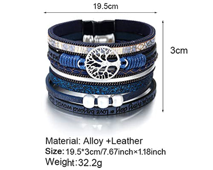 Fesciory Leather Wrap Bracelets for Women, Boho Western Layered Jewelry | Layered leather cuff bracelets, Easy on and off, Boho western style, Daily wear, Gift for women - color: Blue 3