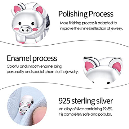 Pandach Animal Charm Bead fits Charms Bracelets for Woman-925 Sterling Silver Dangle Pendant Bead,Jewelry Beads Gifts for Women Bracelet&Necklace - style: Pet pig Charm