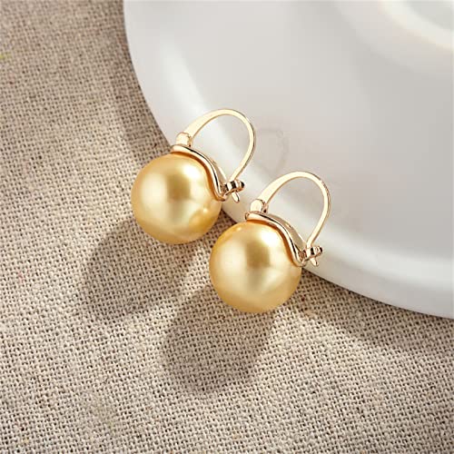 HUGE TOMATO 925 Sterling Silver Simulated Shell Pearl Earrings for Women Trendy, Big Pearl Drop Earrings Leverback Stud,18K Gold Plated Large Pearl Hoop Dangle Hypoallergenic Jewelry 14mm - color: Yellow Gold
