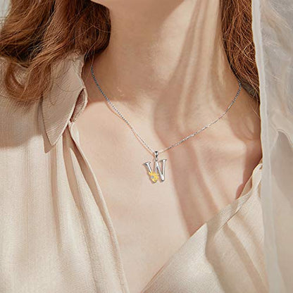 POPLYKE Initial Sunflower Necklace for Women 925 Sterling Sliver Sunflower Pendant Necklace Letter Initial Pendant Chain - style: Sunflower W