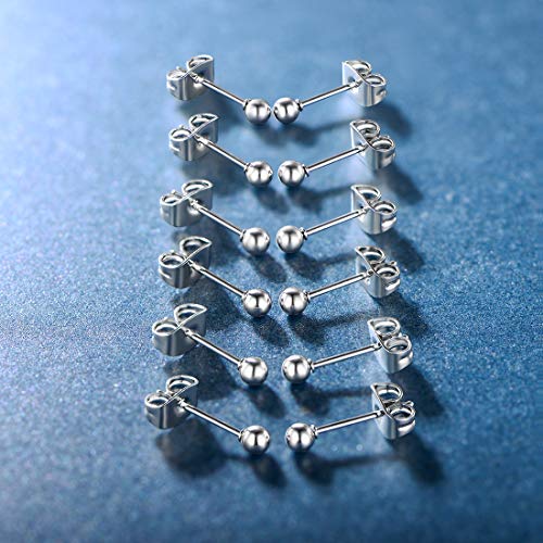 6 Pairs Surgical Stainless Steel Round Ball Stud Earrings Set for Women Men 3-7mm - style: 6 Pairs 4mm Ball Stud Earrings