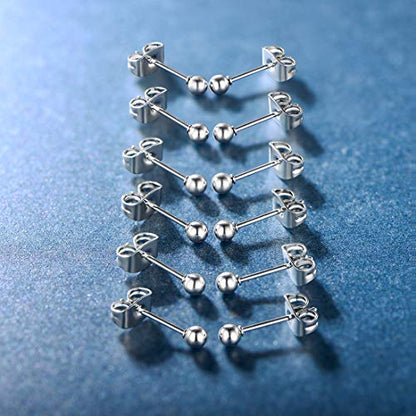 6 Pairs Surgical Stainless Steel Round Ball Stud Earrings Set for Women Men 3-7mm - style: 6 Pairs 4mm Ball Stud Earrings