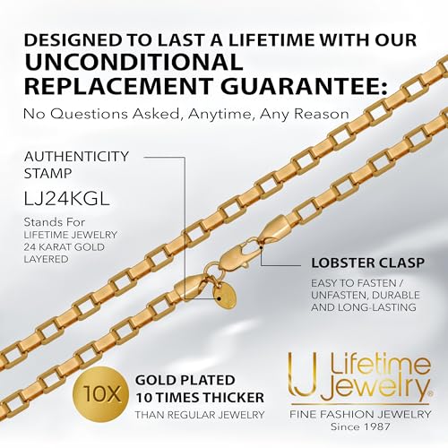 LIFETIME JEWELRY Paperclip Chain Necklace for Men and Women 24k Real Gold Plated Necklace - size: 24 inches, style: 5mm