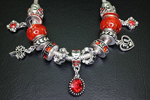 Falari Birthstone Bracelet Multi-Color Charm Beads Silvertone Birthday Gifts for Women - color: 07-July