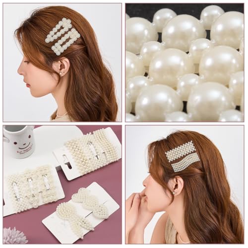 Simulated Pearl Hair Clips for Women | Cute Shapes Barrettes & Hair Clips for Women | Alligator Clips Hair Accessories for Short or Thick Hair | Fashion Hair Clips, White 8 Pcs