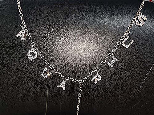 Women Sexy Rhinestone Waist Body Chain Crytal Sexy Letter Pendant Belly Waist Chain T-string Thong Body Jewelry - color: Aquarius Letter