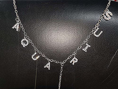 Women Sexy Rhinestone Waist Body Chain Crytal Sexy Letter Pendant Belly Waist Chain T-string Thong Body Jewelry - color: Aquarius Letter
