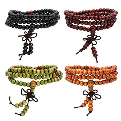 Eigso 6-8mm Wood Beads Bracelet Prayer Beads for Meditation Buddha Tibetan Bracelet for Men and Women - color: C:4 Pcs