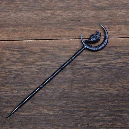 2PCS Viking Raven Hair Sticks – Gothic Moon Hair Pins for Women | Black Gothic Hair Accessories with Raven Moon Design for Buns, Updos, Renaissance Festival, Halloween & Cosplay - color: RLMN