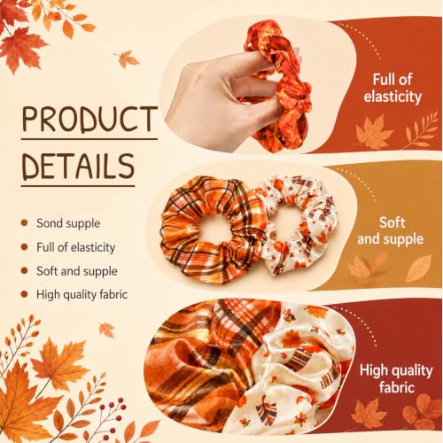 80 Pcs Fall Satin Hair Scrunchies for Women Girls Autumn Thanksgiving Pumpkin Maple Leaves Hair Ties Turkey Elastic Bands Bulk for Autumn Harvest Party Favors Gift Accessories - style: Fall