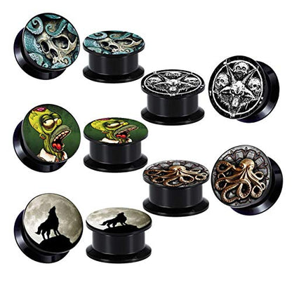 TIANCI FBYJS 5 Pairs Skull Acrylic Ear Gauges Plugs and Tunnels Ear Stretcher Expander Double Flared Screw Plug Piecing - style: 5mm=3g