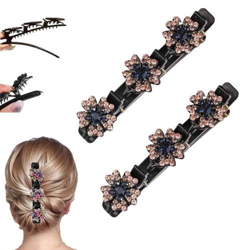 Sparkling Crystal Stone Braided Hair Clips for Women. | Hair Clips for Styling Hair Barrettes for Women and Girls,Double-Layer Duckbill Clips, Non-Slip Hair Accessories (C-2Pcs) - color: C-2Pcs