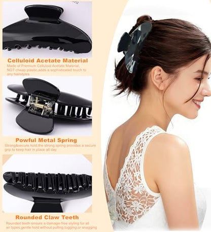 2 Pack Acetate Hair Claw Clips for Women 4 Inch Large Claw Hair Clips for Thin to Thick Hair - color: Black+Burgundy