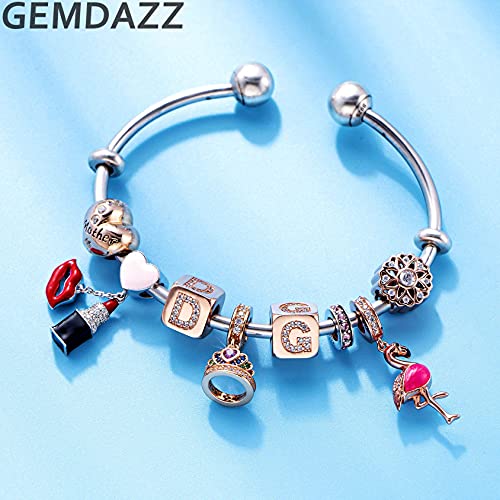 GEMDAZZ 925 Sterling Silver Valentines Day Charms Heart Charms, I Love You to The Moon and Back Pendant, Cupid Arrow and 4 Leaf Clover Beads fit European Bracelets, Gift for Lover/Wife/Girls - color: Rose Gold Princess Crown Pendant Charms