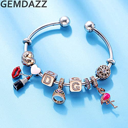 GEMDAZZ 925 Sterling Silver Valentines Day Charms Heart Charms, I Love You to The Moon and Back Pendant, Cupid Arrow and 4 Leaf Clover Beads fit European Bracelets, Gift for Lover/Wife/Girls - color: Rose Gold Princess Crown Pendant Charms