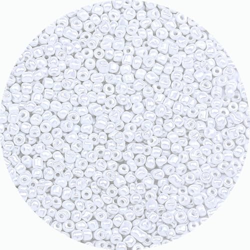 2mm Glass Seed Beads Bulk, Cream White 12/0 Tiny Round Seed Bead, Small Mini Pony Craft Beads for Bracelet Necklace Wrist Jewelry Making Beading Weaving DIY Crafts Supplies - color: Cream White