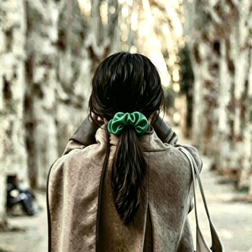 Silk Hair Ties Ponytail Holder Hairs Bow Ropes Elastics Hairtie Accessories Wide 0.8inch on Hair No Damage No Crease for Women Curly Thick Wavy Hair(30Pcs Emerald Green) - color: Emerald Green