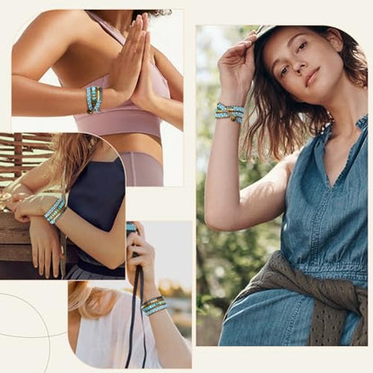 JR.DM Boho Beaded Bracelets for Women - Handmade Adjustable Crystal Natural Stone Bead Wrap Bracelets, Bohemian Jewelry Braided for Unique Birthday Gifts - color: A5 Turquoise