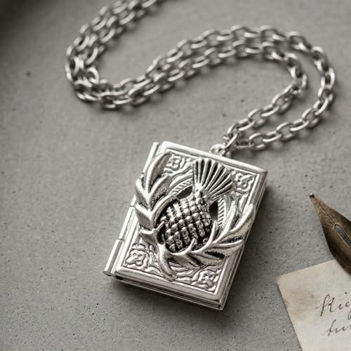 Photo Book Locket Necklace for Women Charm Choker Pendants that Holds Pictures Memorial Jewelry - color: Scottish Thistle