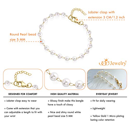 555Jewelry Extendable Pearls Beaded Charm Bracelet for Women & Ladies 7.5 Inch - color: Gold