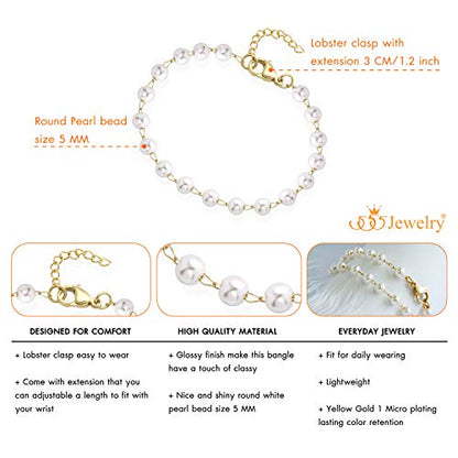 555Jewelry Extendable Pearls Beaded Charm Bracelet for Women & Ladies 7.5 Inch - color: Gold