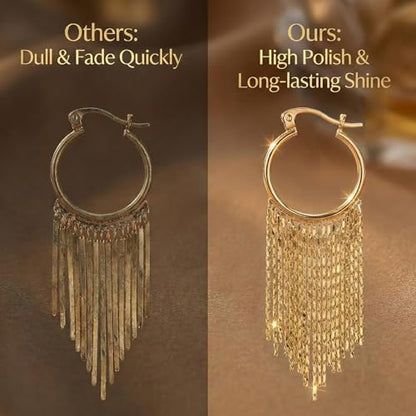 Gold Fringe Earrings for Women - Lightweight Statement Dangle Earrings with Stainless Steel Post, High Polish Long Tassel Drop Jewelry for Prom Wedding - color: Gold
