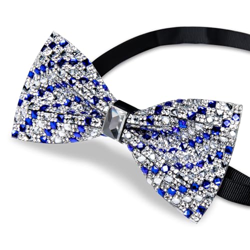 DiBanGu Mens Rhinestone Bow Tie with Ring and Lapel Pin Set | Adjustable Strap,Pre-tied Style,3PCS,Sequin Diamond Bowties，Solid/Mix Color,Shiny Accessory,for Party Prom Banquet Wedding - color: Royal Blue