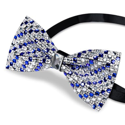 DiBanGu Mens Rhinestone Bow Tie with Ring and Lapel Pin Set | Adjustable Strap,Pre-tied Style,3PCS,Sequin Diamond Bowties，Solid/Mix Color,Shiny Accessory,for Party Prom Banquet Wedding - color: Royal Blue