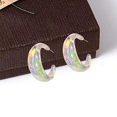 Acrylic Resin C Shape Colorful Hoop Trendy Chunky Cute Candy Earrings - Jewelry for Women - color: Clear