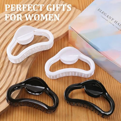 4 Pack Heart Hair Clips, 4.5" Large Durable Trendy Hair Claw Clip with Bead & Butterfly Spring, Premium PC Material Cozy Fashion Hair Claw for Thick Hair, Gift Set for Women Girls, Daily Wear - color: Classic Color 5: Black and White