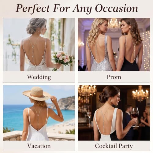 Back Necklace for Backless Dress Rhinestone Body Chain Jewelry for Women Backdrop Necklace Bridal Dress Crystal Wedding Jewelry Gift - color: A2:silver back necklace