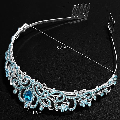 TAROSE Tiaras for Women, Birthday Crown and Sash for Girls | Birthday Sash Sunglasses Outfit, Birthday Gift for Women Girls, Goddess Crown Bride/Halloween/Prom/Party/Costume - color: 1 G. Silver+lake Blue